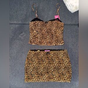 Edikted leopard print mesh top & mesh skirt set